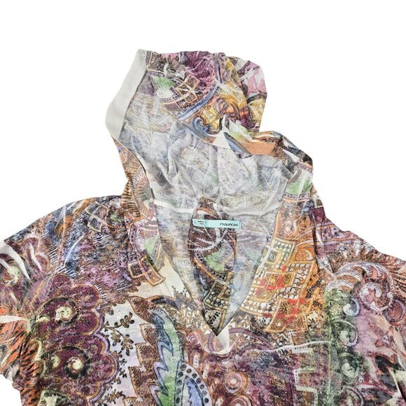 Maurices Top Paisley Print Short-Sleeve Hoodie Size L Multicolor JH1829 - Picture 2 of 9